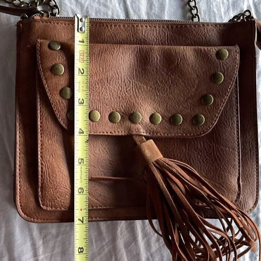 T-Shirt & Jeans Brown PU Vegan Leather Boho Bag with Matching Embroidery - Picture 5 of 14